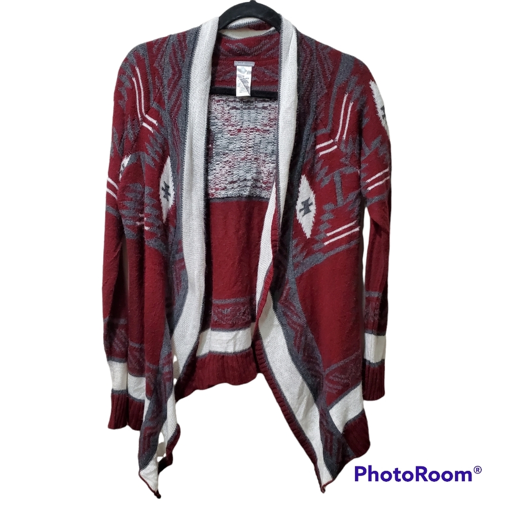 *Charlotte Russe Red, Gray, White Cardigan Western Boho Medium Country Cottage